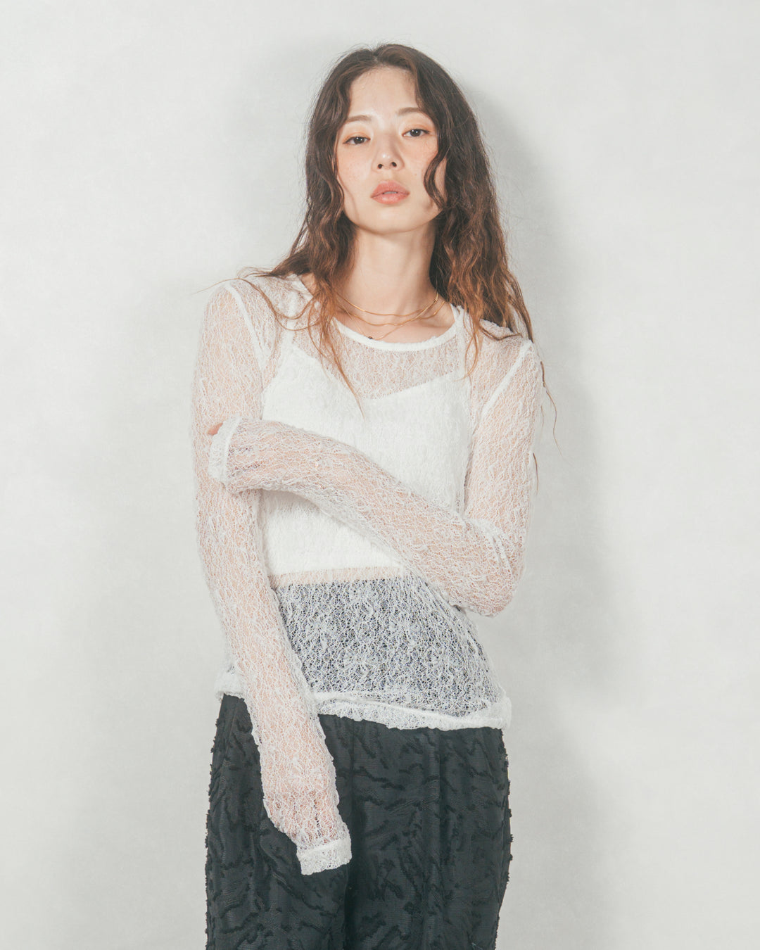 ストレッチレースシアートップス (WHITE)