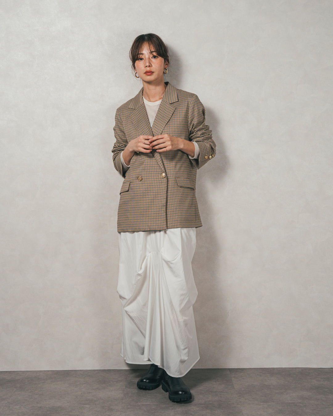 Effortless チェックジャケット (BEIGE)