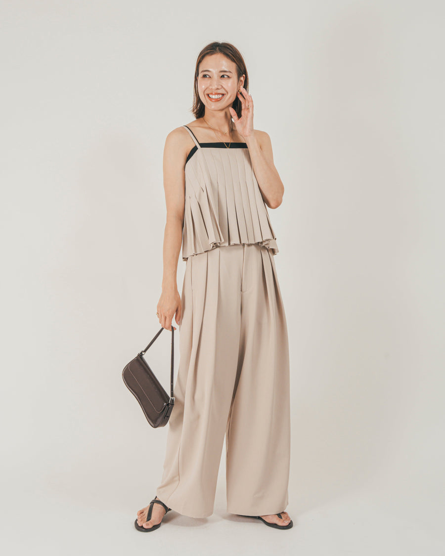 ［SET］プリーツビスチェキャミ + クレープデシン タックワイドパンツ（2SET）