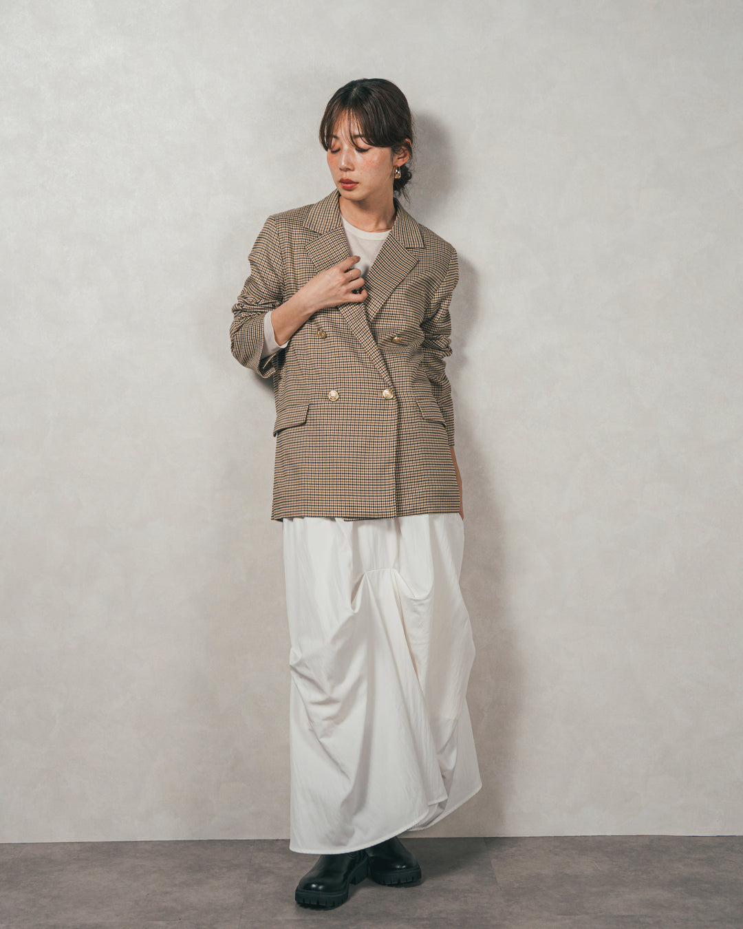 Effortless チェックジャケット (BEIGE)