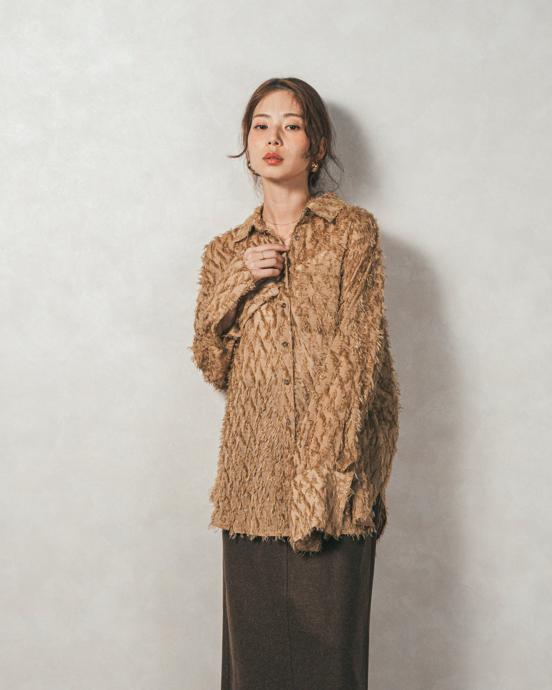 ［SET］フェザータッチシアーオーバーシャツ+モヘアタッチKnitビスチェ+Smoothニットソー Narrowスカート（3SET）