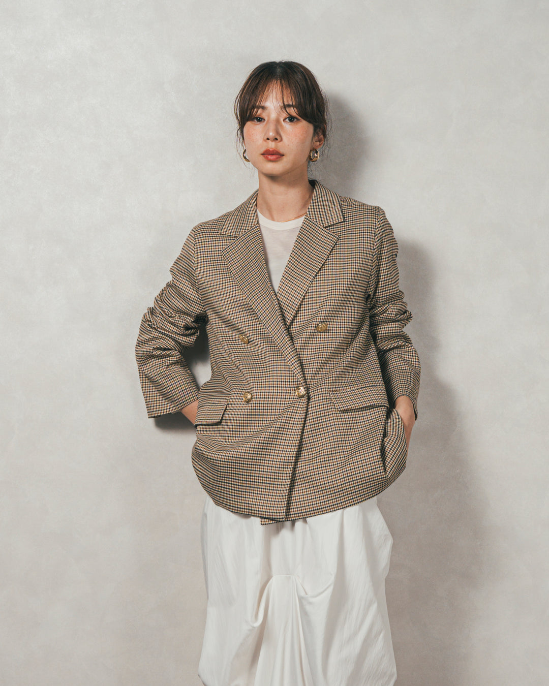 Effortless チェックジャケット (BEIGE)