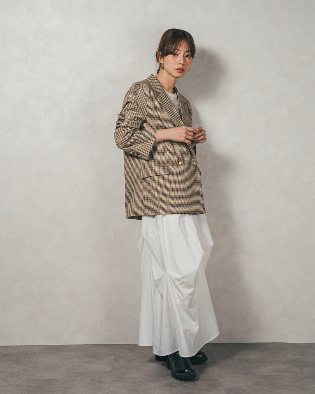 Effortless チェックジャケット (BEIGE)