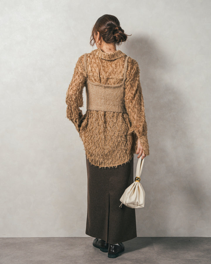 ［SET］フェザータッチシアーオーバーシャツ+モヘアタッチKnitビスチェ+Smoothニットソー Narrowスカート（3SET）