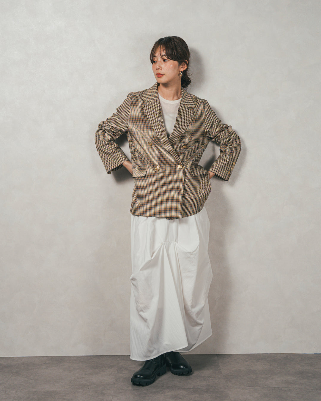 Effortless チェックジャケット (BEIGE)