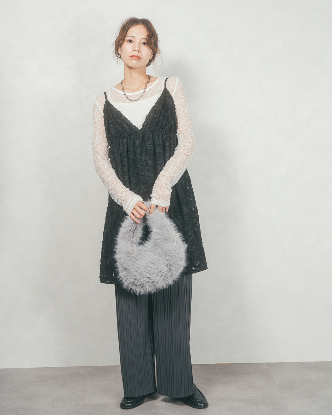 ［SET］シアージャガードtunicキャミソール+プリーツNarrowストレートパンツ（2SET）