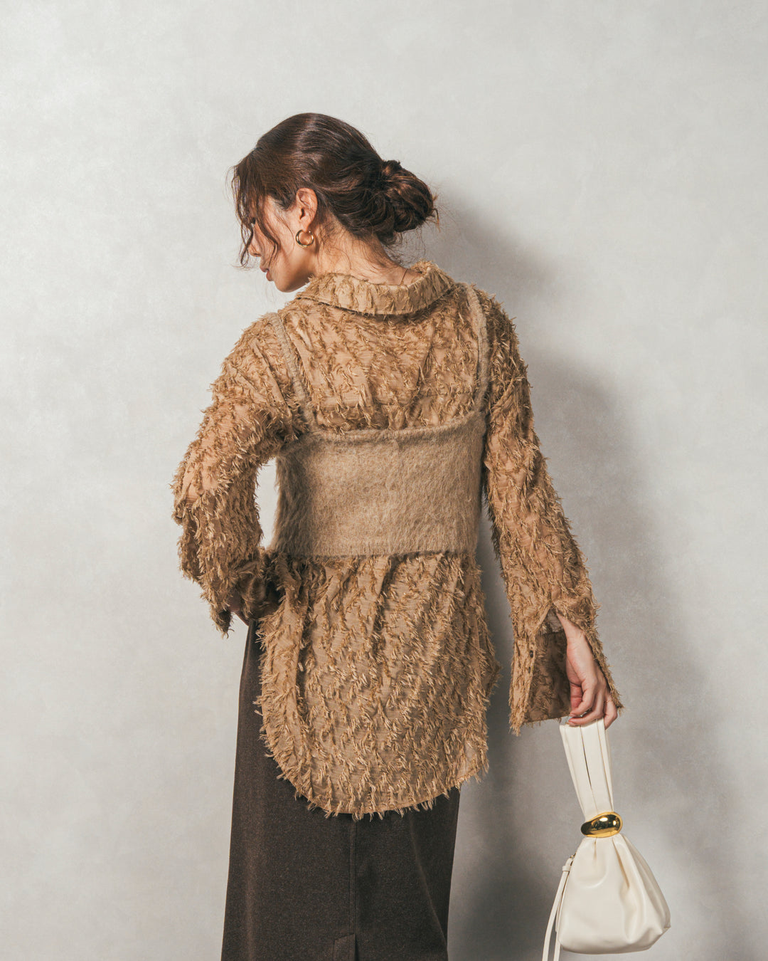 ［SET］フェザータッチシアーオーバーシャツ+モヘアタッチKnitビスチェ+Smoothニットソー Narrowスカート（3SET）