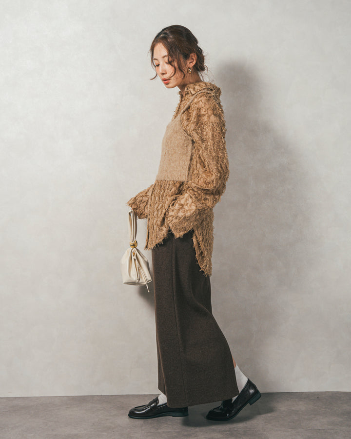 ［SET］フェザータッチシアーオーバーシャツ+モヘアタッチKnitビスチェ+Smoothニットソー Narrowスカート（3SET）