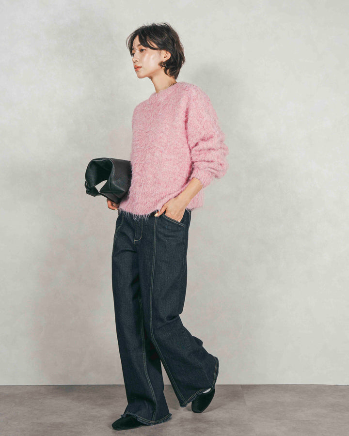 ［SET］ミックスヤーン2WAYカーディガン+センターシーム リラックスカラーデニム