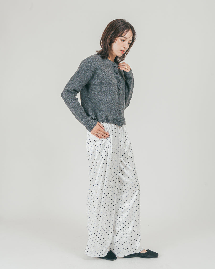 ［SET］フロントフリルメランジニットカーデ + ドットサテンパンツ（2SET）