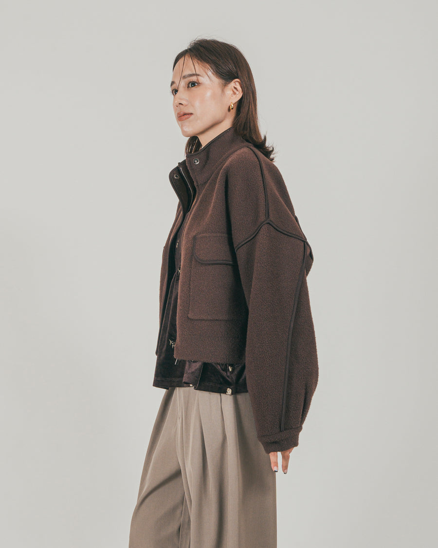 ［SET］Softショートニットブルゾン + ダブルタック ハイウエストワイドパンツ（2SET）