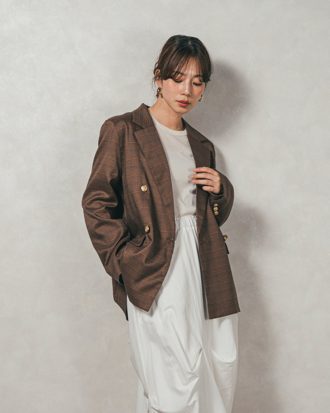 Effortless チェックジャケット (BROWN)