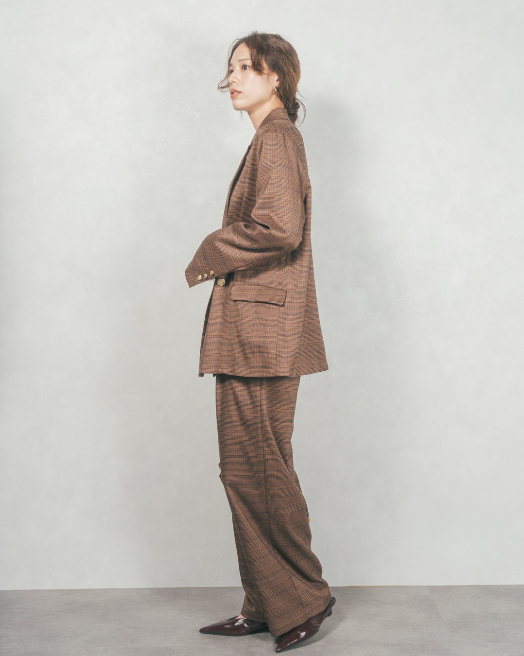 Effortless チェックジャケット (BROWN)