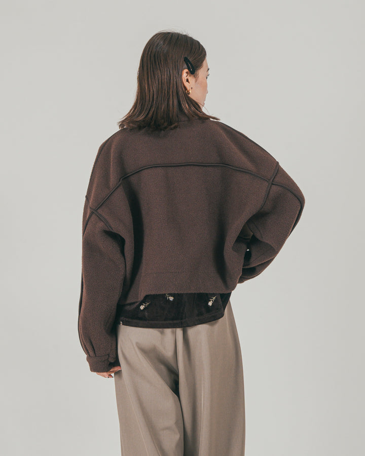［SET］Softショートニットブルゾン + ダブルタック ハイウエストワイドパンツ（2SET）