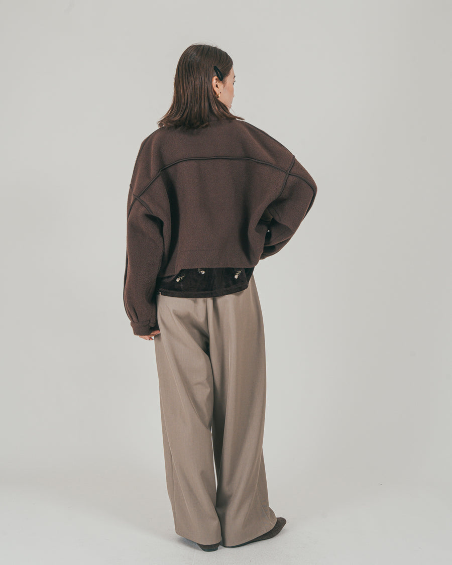 ［SET］Softショートニットブルゾン + ダブルタック ハイウエストワイドパンツ（2SET）