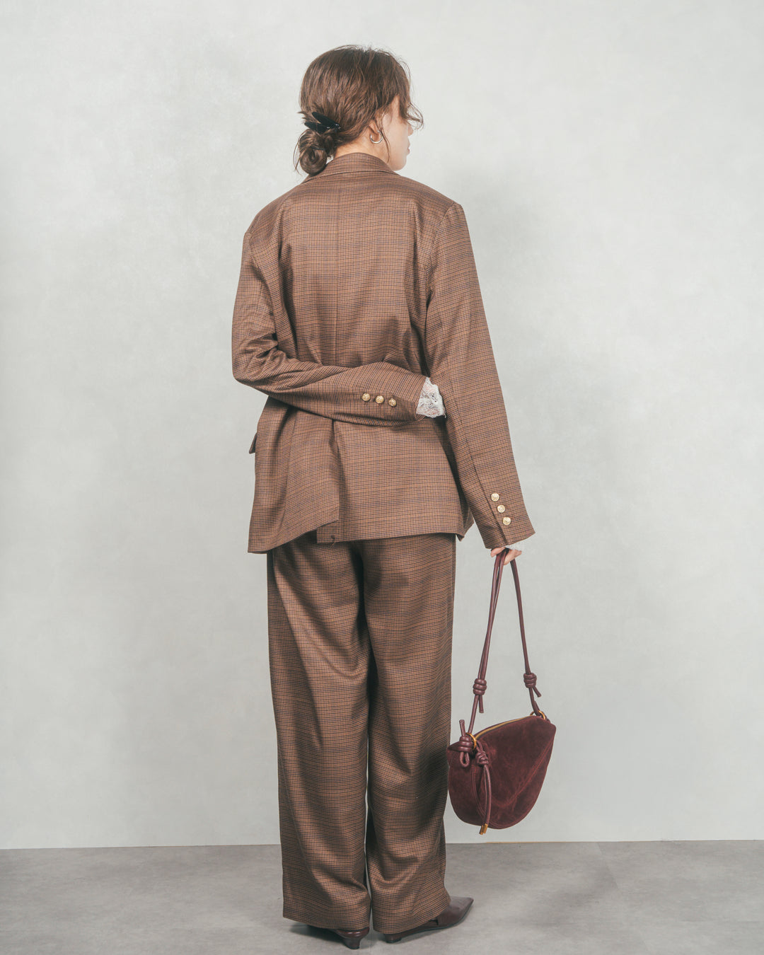 Effortless チェックジャケット (BROWN)