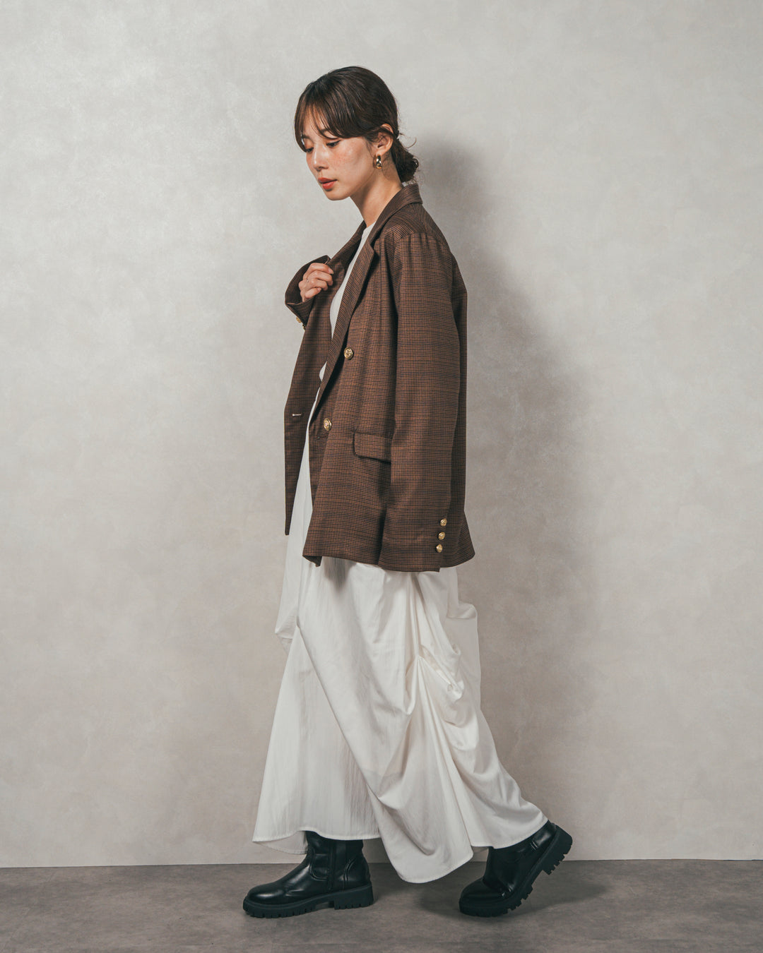 Effortless チェックジャケット (BROWN)