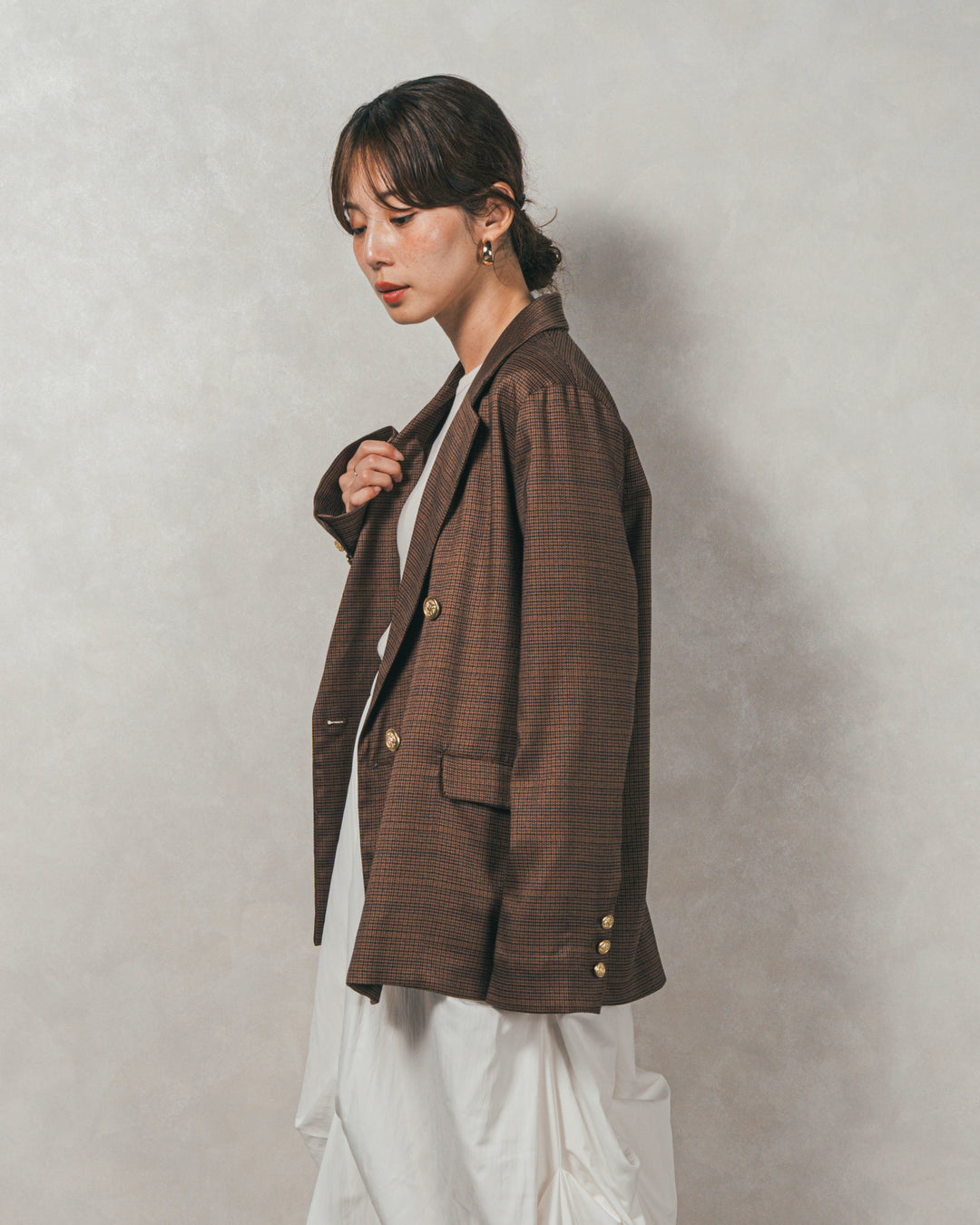 Effortless チェックジャケット (BROWN)