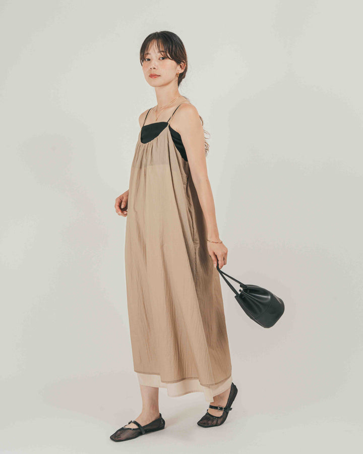 ［SET］Glow Sheer ナイロンキャミワンピース + カップ付きカットリブキャミ（2SET）