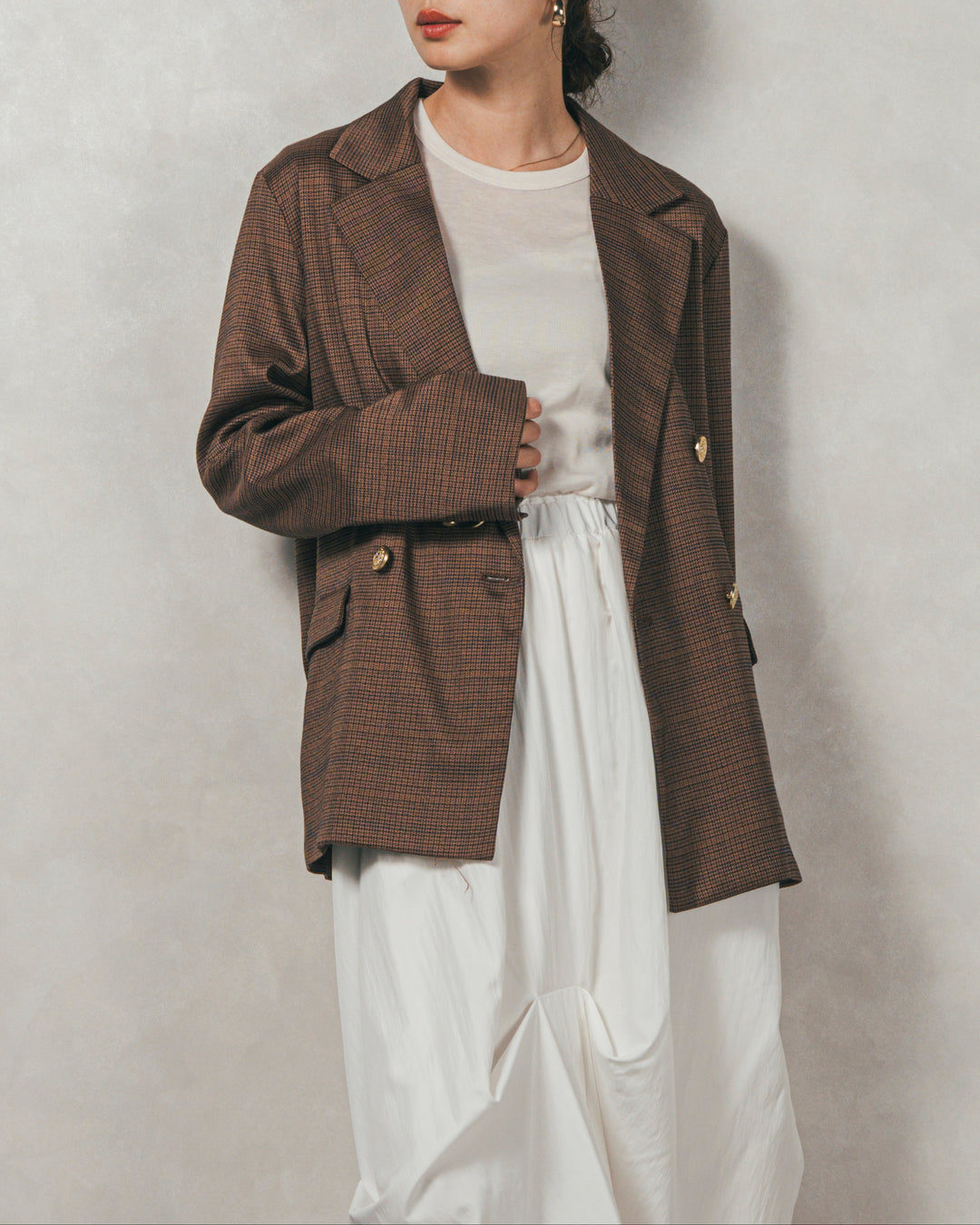 Effortless チェックジャケット (BROWN)