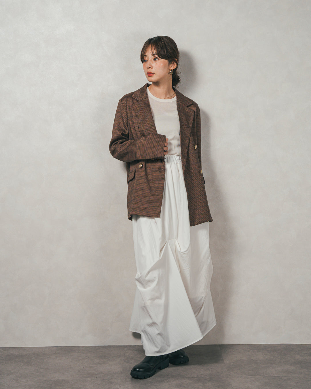 Effortless チェックジャケット (BROWN)