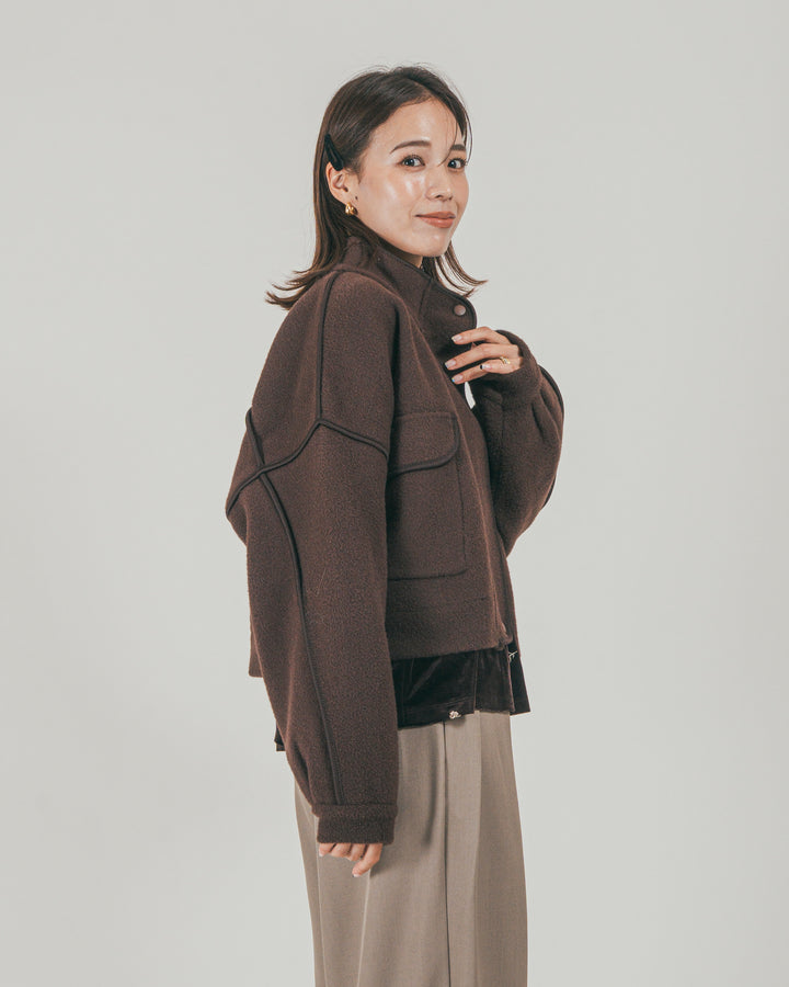 ［SET］Softショートニットブルゾン + ダブルタック ハイウエストワイドパンツ（2SET）