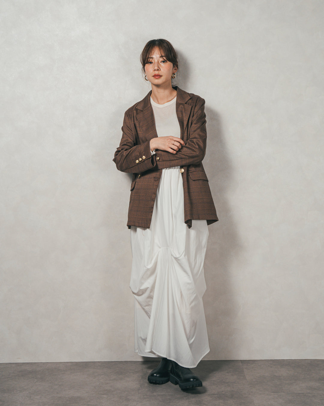 Effortless チェックジャケット (BROWN)