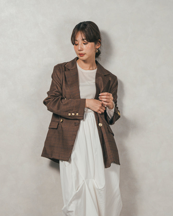 Effortless チェックジャケット (BROWN)