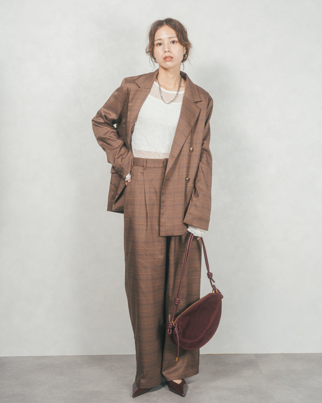 ［SET］Effortless チェックジャケット+Effortless チェックタックパンツ（2SET）