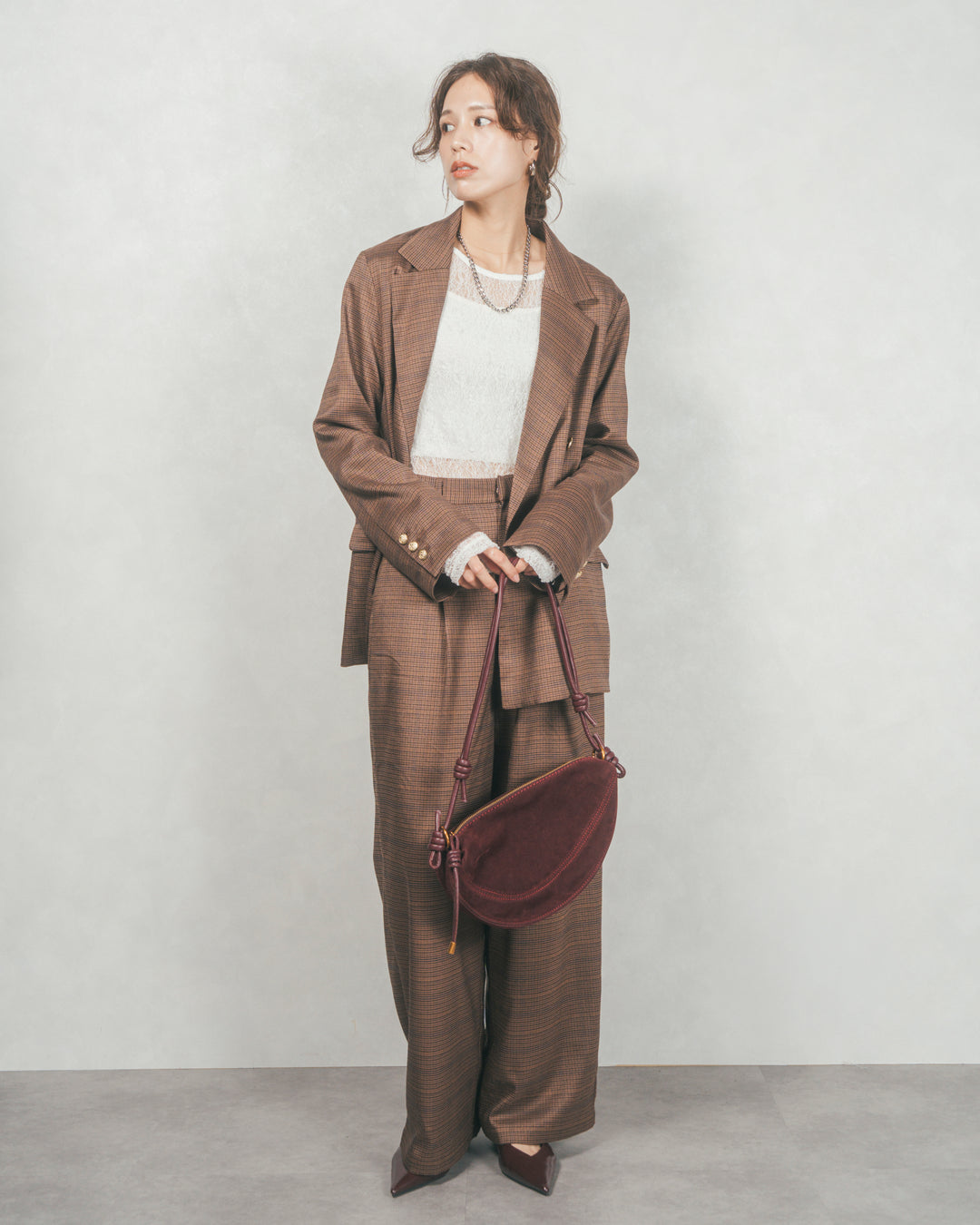 Effortless チェックジャケット (BROWN)