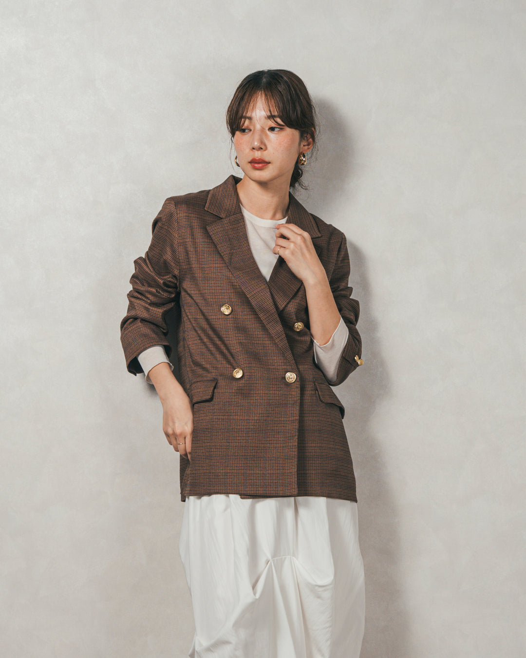 Effortless チェックジャケット (BROWN)