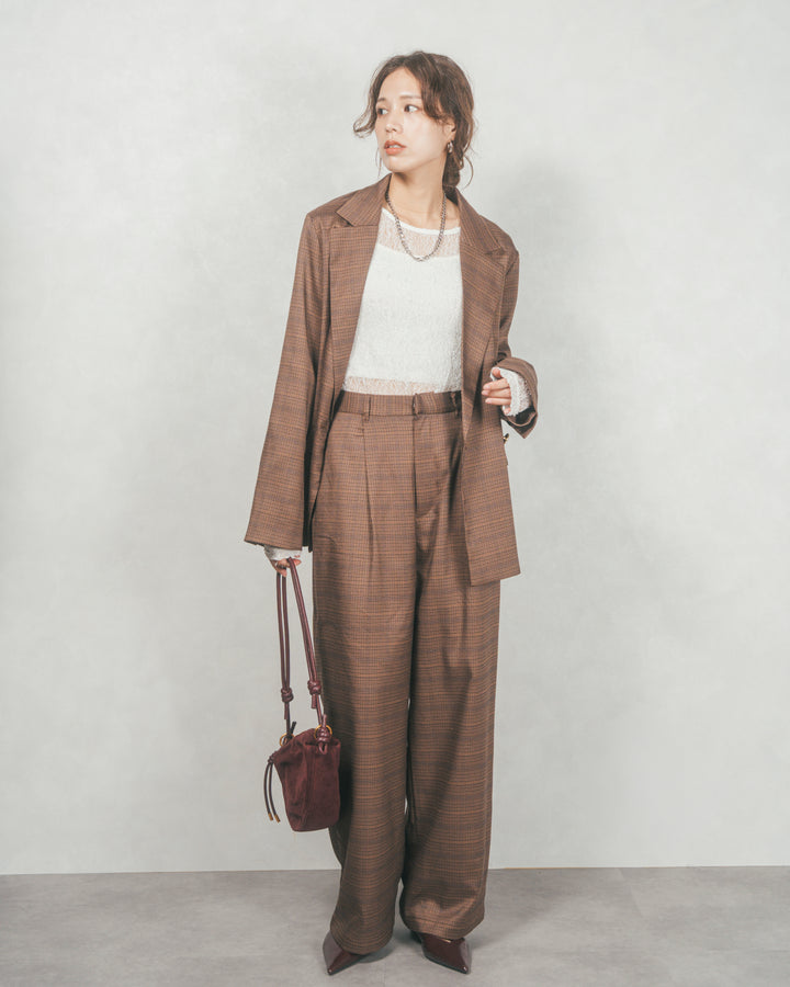 Effortless チェックジャケット (BROWN)