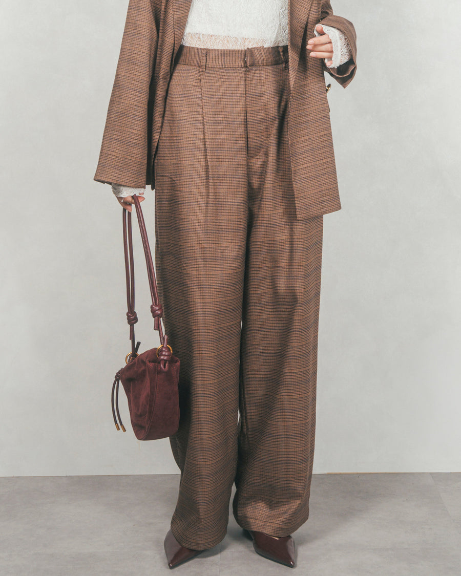 ［SET］スウェットライクロゴ刺繍ニット+Effortless チェックジャケット+Effortless チェックタックパンツ（3SET）