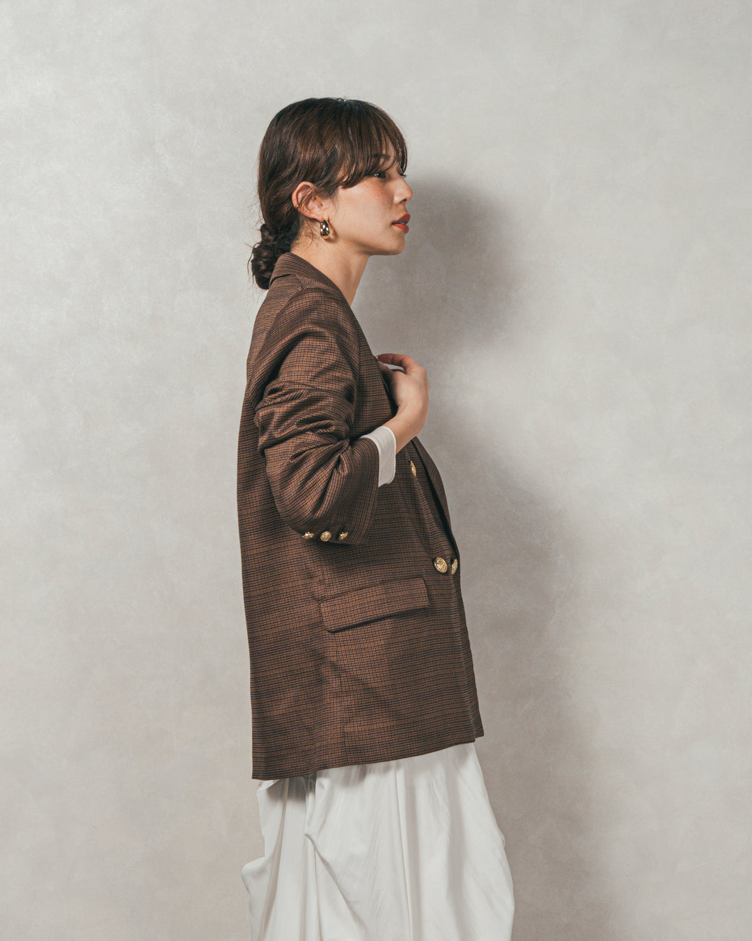 Effortless チェックジャケット (BROWN)