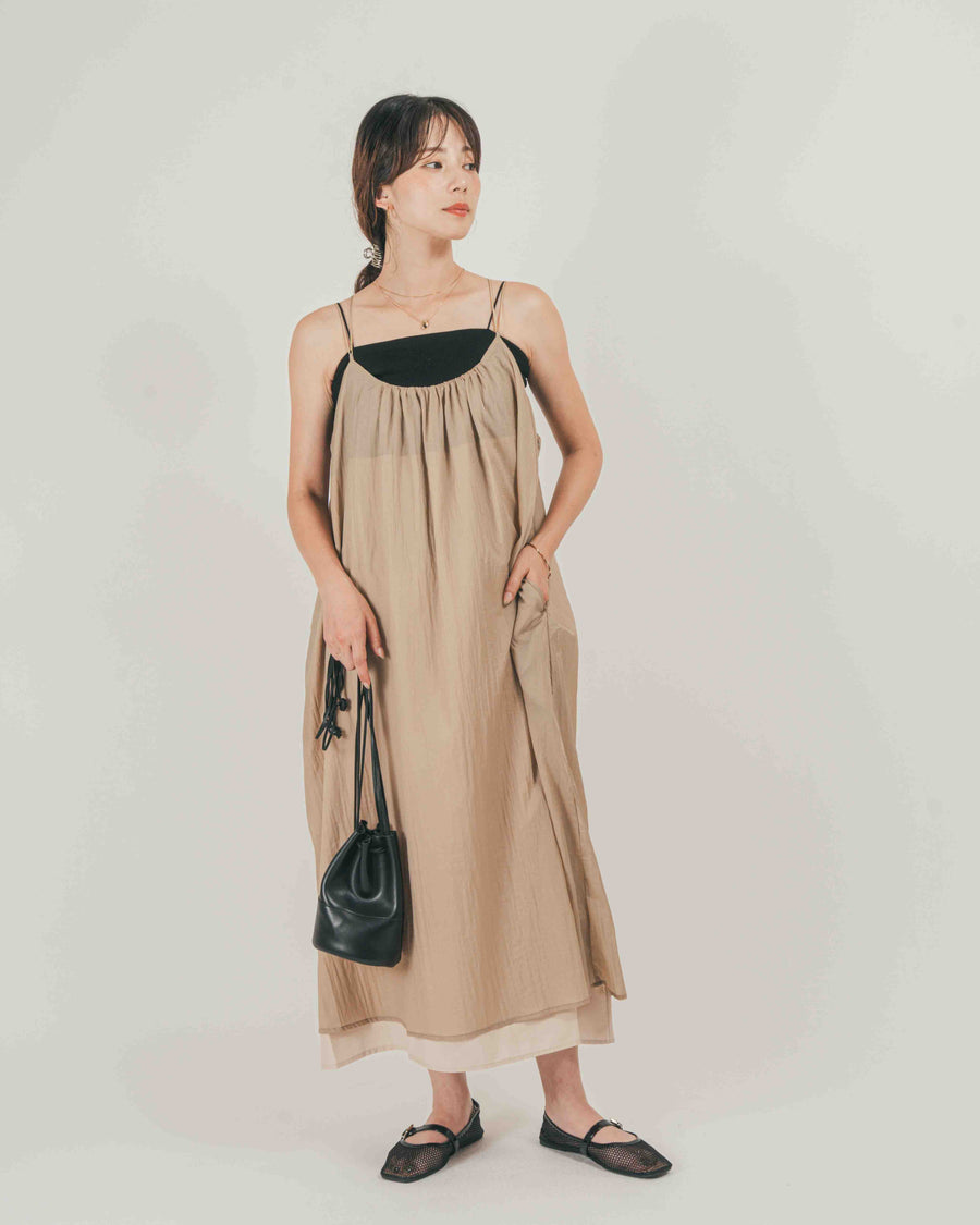 ［SET］Glow Sheer ナイロンキャミワンピース + カップ付きカットリブキャミ（2SET）