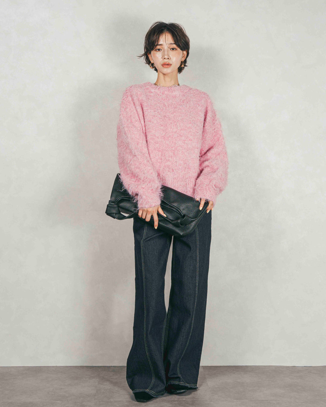 ［SET］ミックスヤーン2WAYカーディガン+センターシーム リラックスカラーデニム