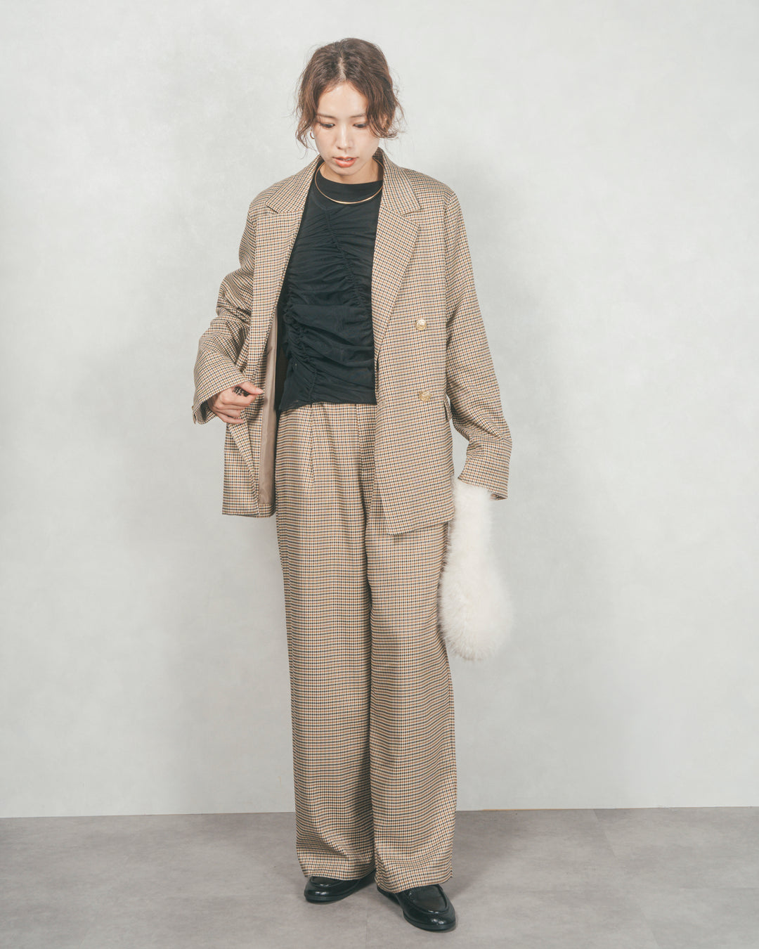［SET］Effortless チェックジャケット+Effortless チェックタックパンツ（2SET）