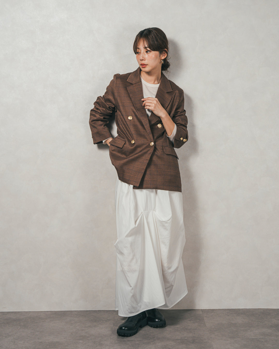 Effortless チェックジャケット (BROWN)