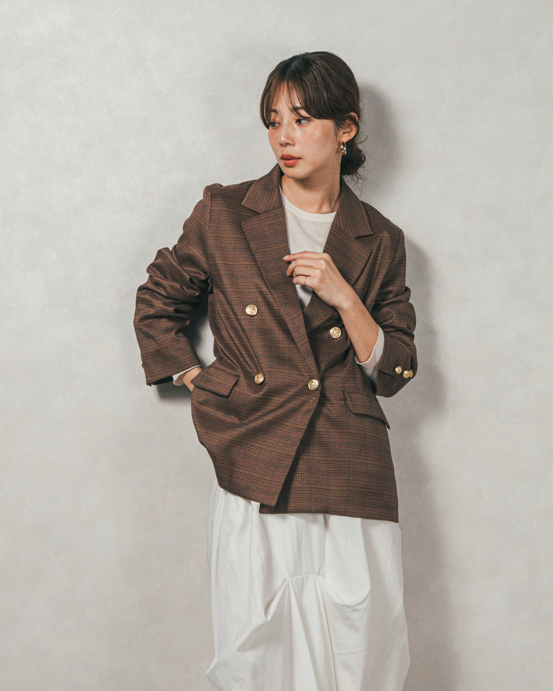 Effortless チェックジャケット (BROWN)