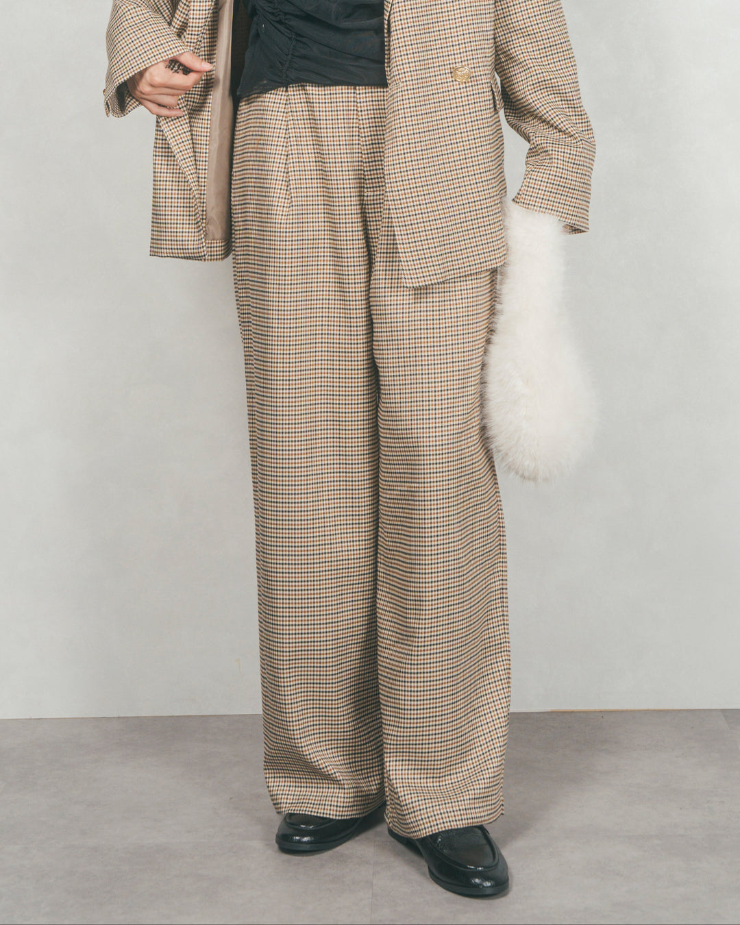 Effortless チェックタックパンツ (BEIGE)