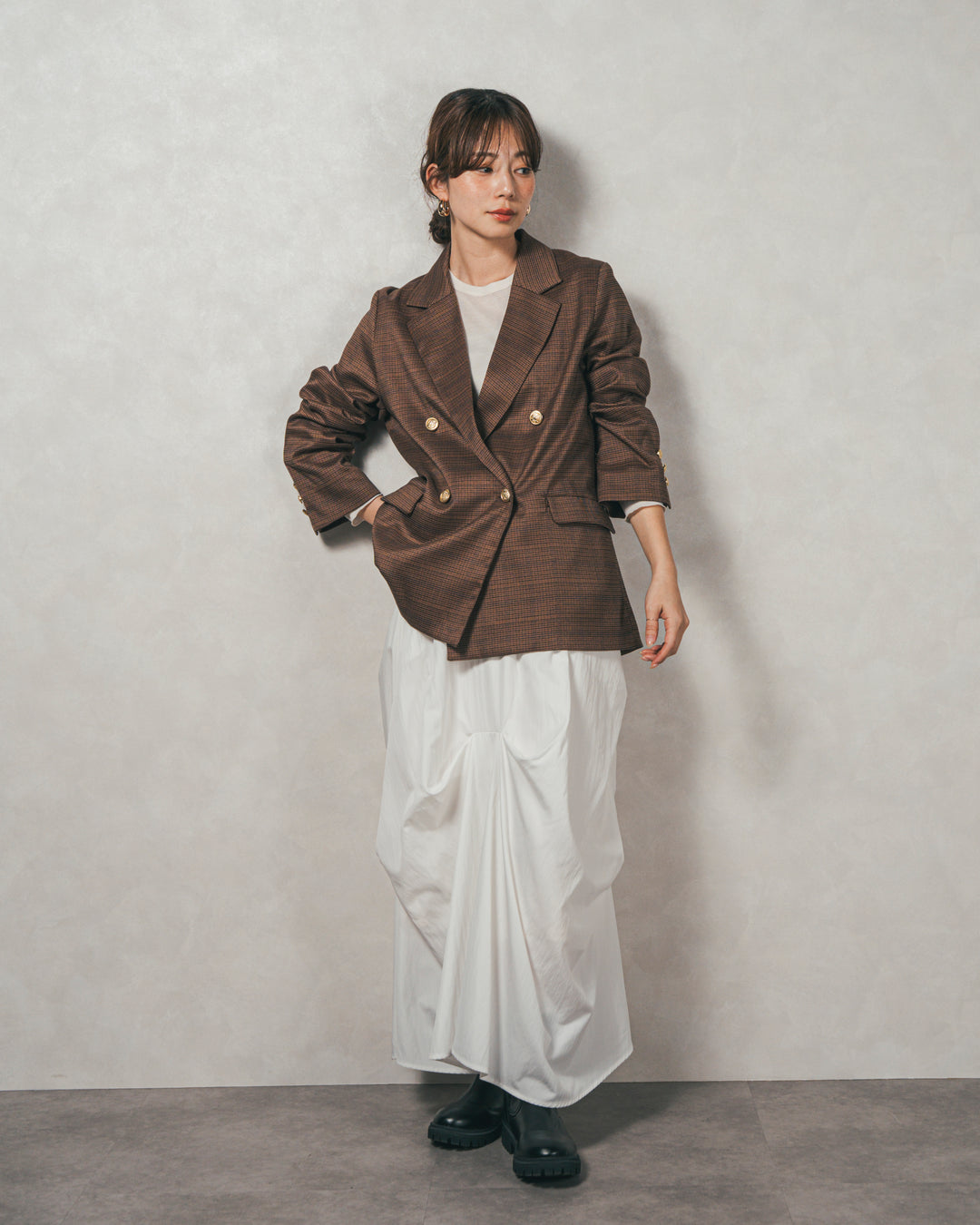 Effortless チェックジャケット (BROWN)