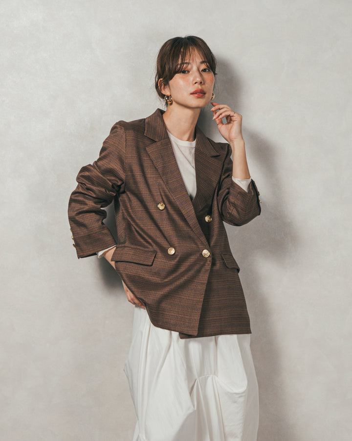 Effortless チェックジャケット (BROWN)