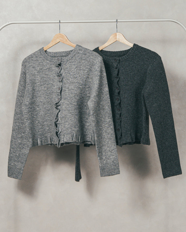 ［SET］フロントフリルメランジニットカーデ+ピグメントツイルカーゴパンツ（2SET）