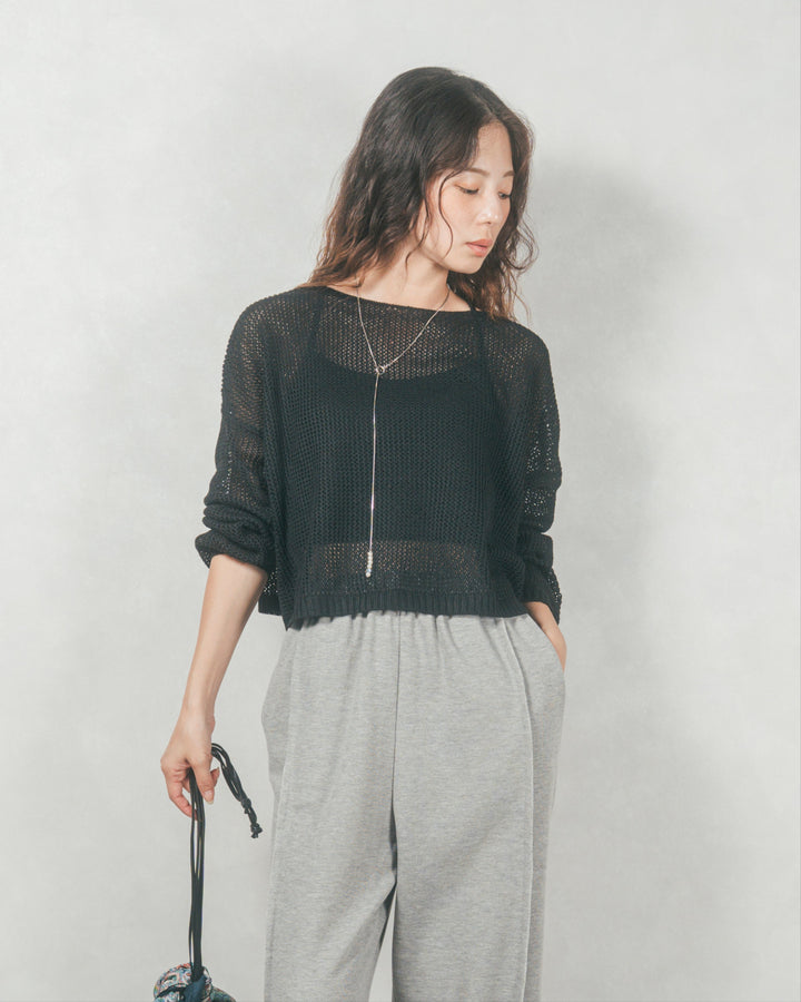 クロップドメッシュニット( BLACK)