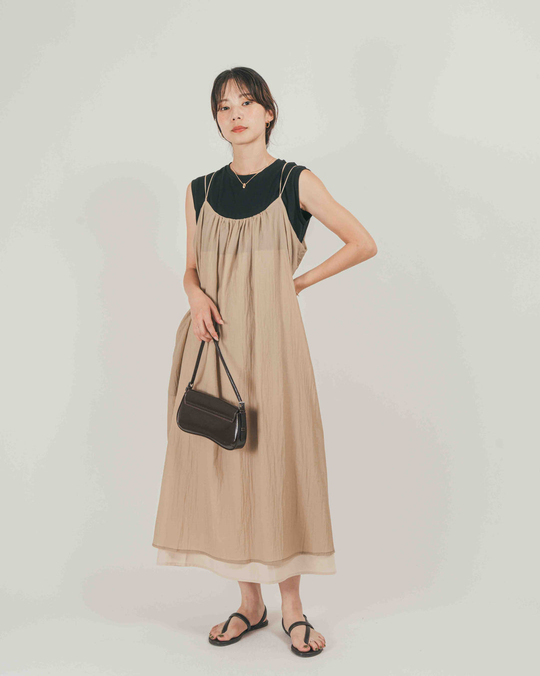 ［SET］Glow Sheer ナイロンキャミワンピース + 【COOL TOUCH】USAコットンノースリーブトップス（2SET）