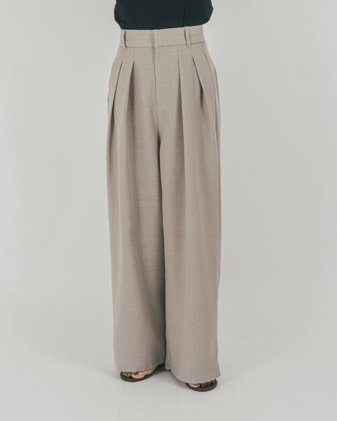 スラブTweedタックワイドパンツ
