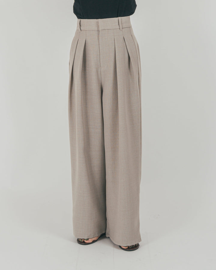 スラブTweedタックワイドパンツ