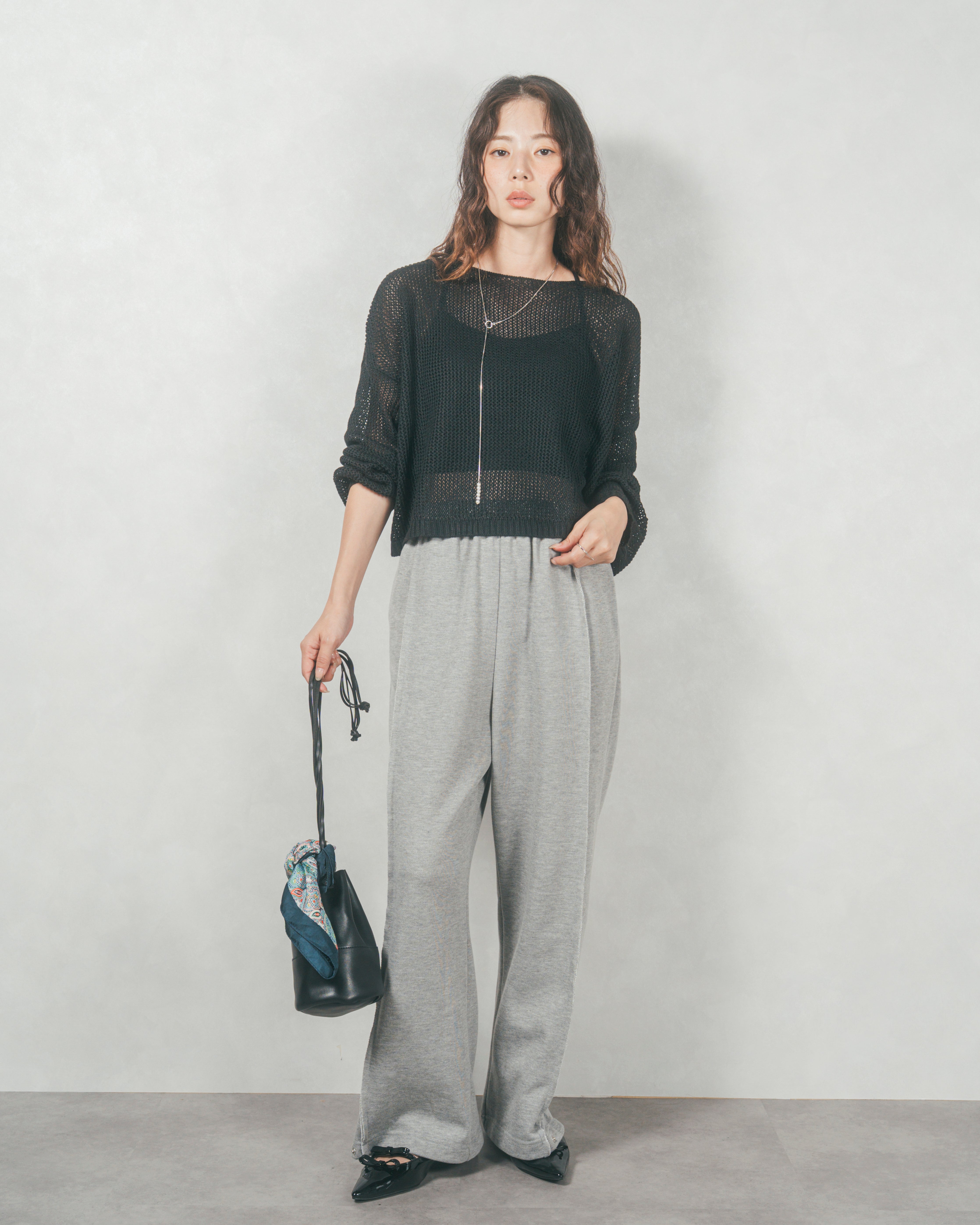 SET］クロップドメッシュニット+2-Way ウェーブデザイン