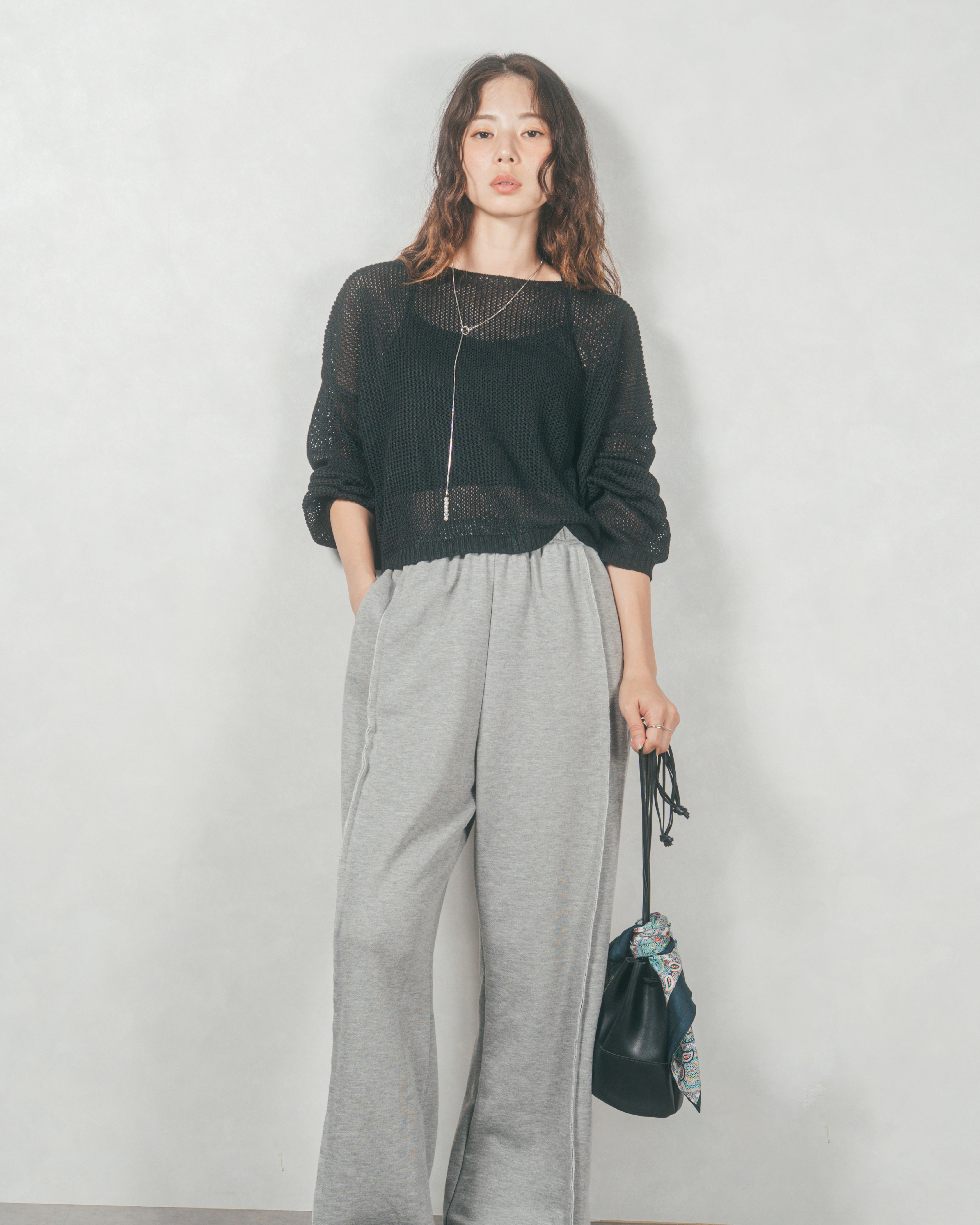 phenomenon 10aw ニットパンツ　swagger SET］クロップドメッシュニット+2-Way ウェーブデザイン