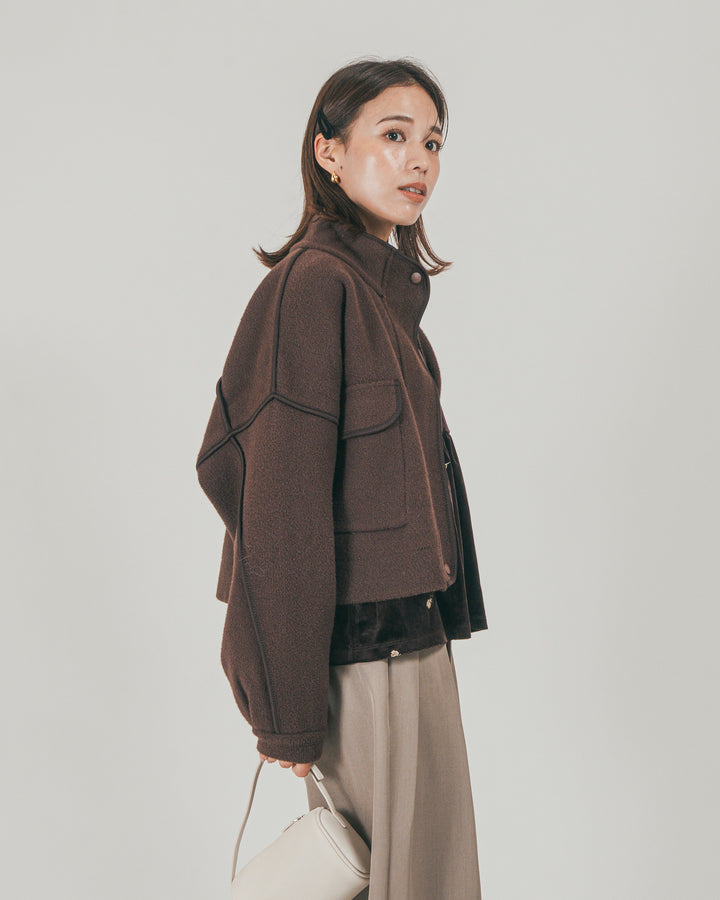 ［SET］Softショートニットブルゾン + ダブルタック ハイウエストワイドパンツ（2SET）